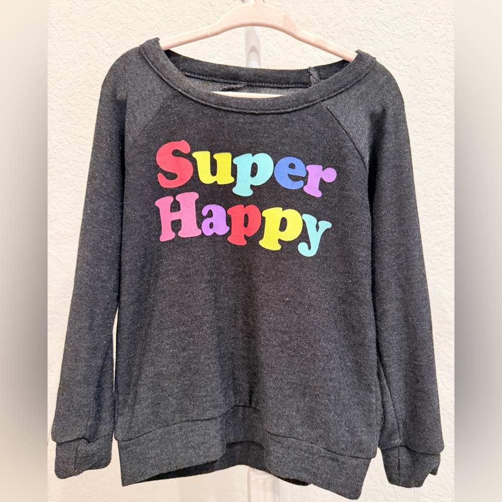 Chaser Gray Sweater with Multicolor 'Super Happy' Design